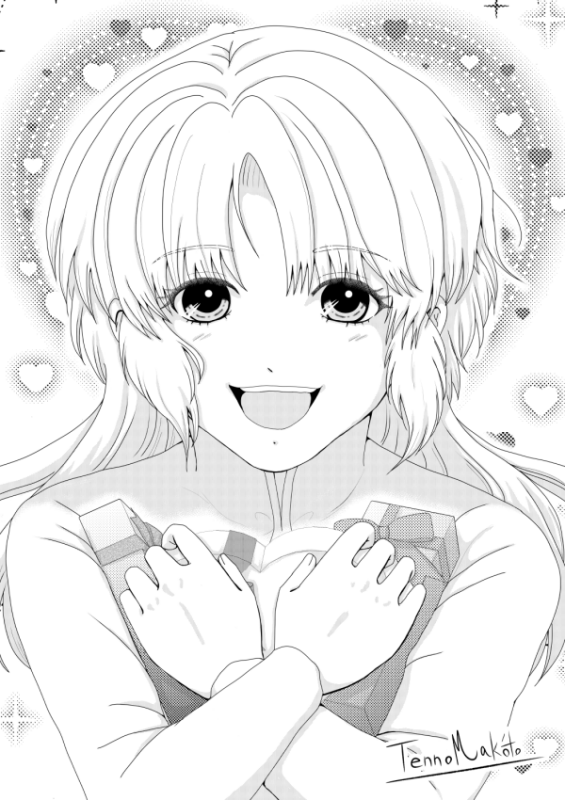 Collection No.003「バレンタイン☆2025」『千の希望』イラストギャラリー　かわいい笑顔でプレゼントのおしゃれなハートのチョコを持っている女の子のクリアーの胸キュン手描きイラスト